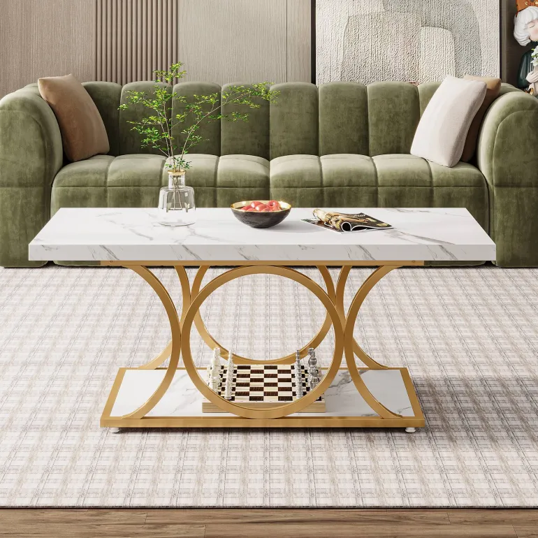 New Tribesigns Rectangle Coffee Table, 47.24" Center Table with Faux Marble Top