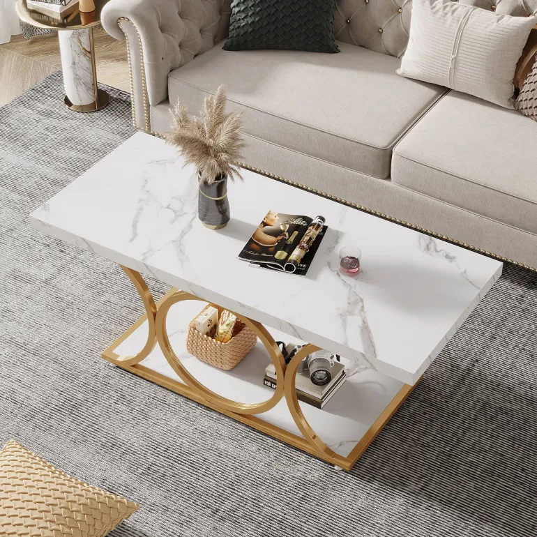 New Tribesigns Rectangle Coffee Table, 47.24" Center Table with Faux Marble Top