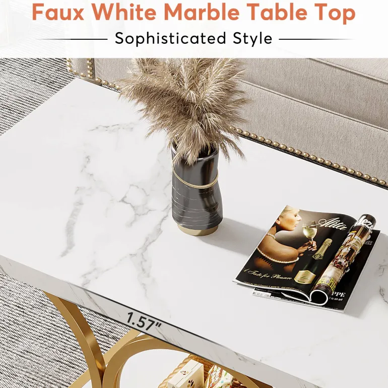 New Tribesigns Rectangle Coffee Table, 47.24" Center Table with Faux Marble Top
