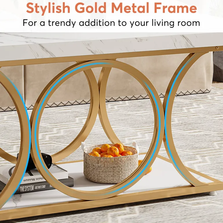 New Tribesigns Rectangle Coffee Table, 47.24" Center Table with Faux Marble Top