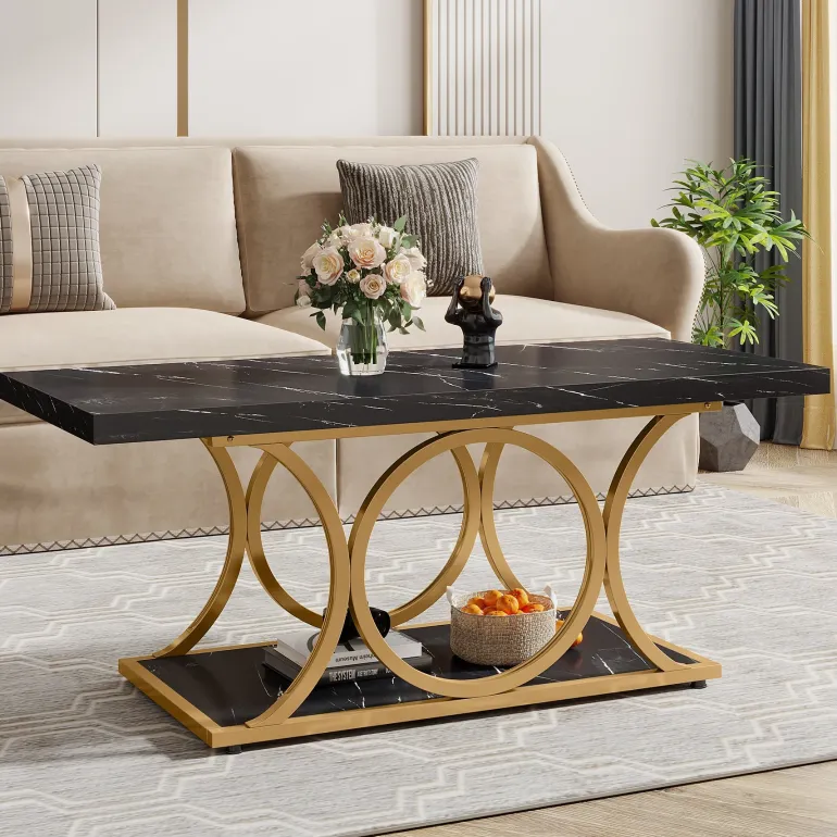 New Tribesigns Rectangle Coffee Table, 47.24" Center Table with Faux Marble Top