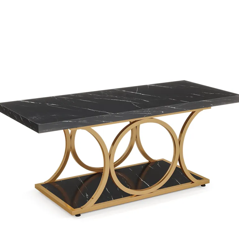 New Tribesigns Rectangle Coffee Table, 47.24" Center Table with Faux Marble Top