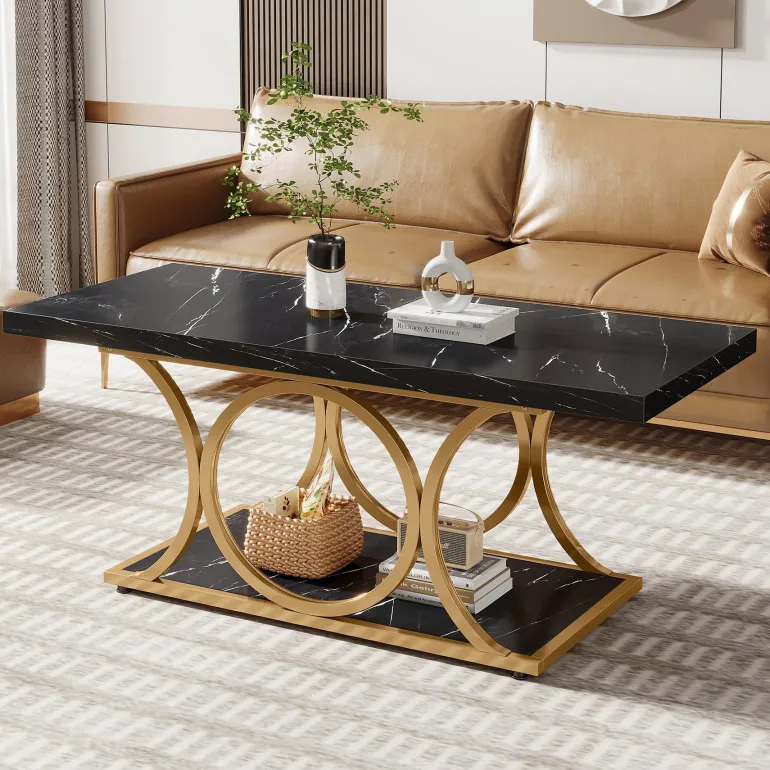 New Tribesigns Rectangle Coffee Table, 47.24" Center Table with Faux Marble Top