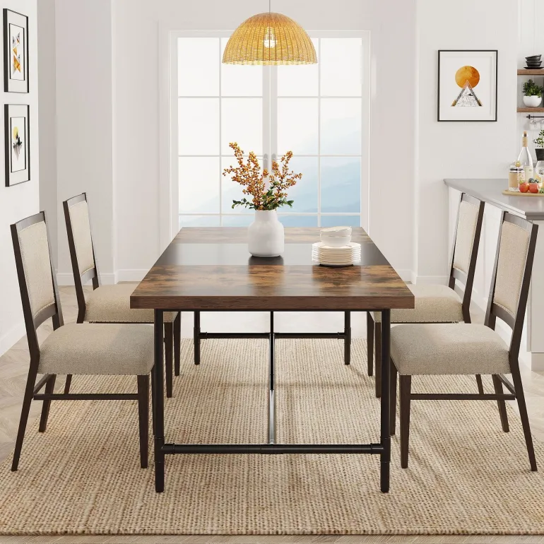 Cheap Tribesigns Rectangle Dining Table, Industrial Breakfast Dinner Table for 6 - 8 people