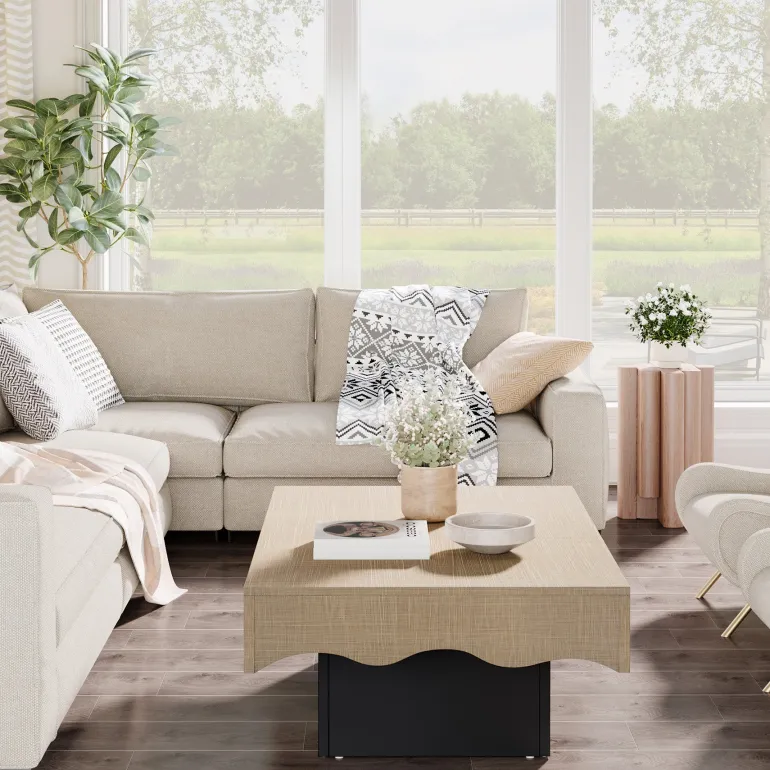 Hot Tribesigns Rectangular Coffee Table, Farmhouse Center Table Cocktail Table