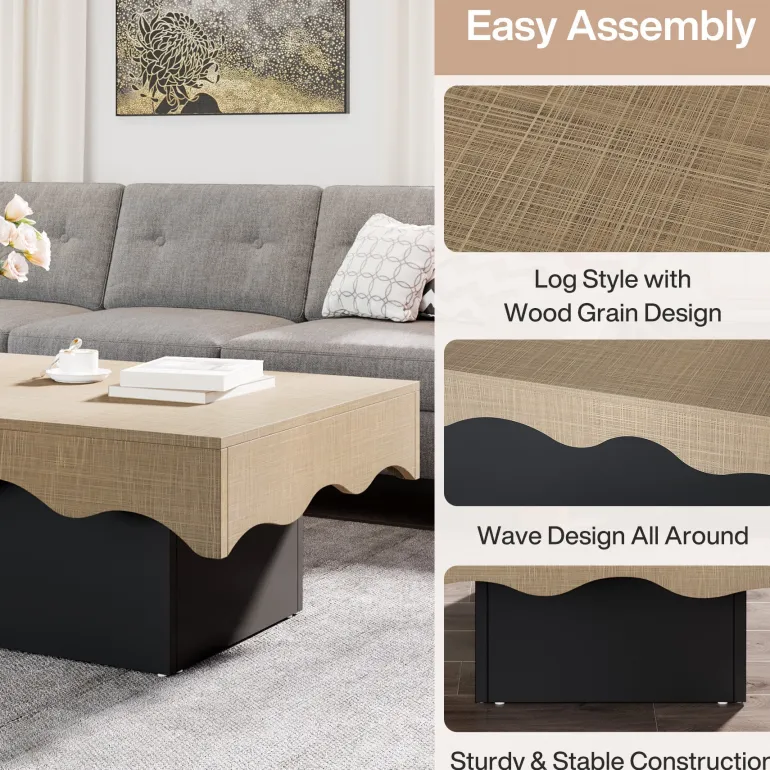 Hot Tribesigns Rectangular Coffee Table, Farmhouse Center Table Cocktail Table