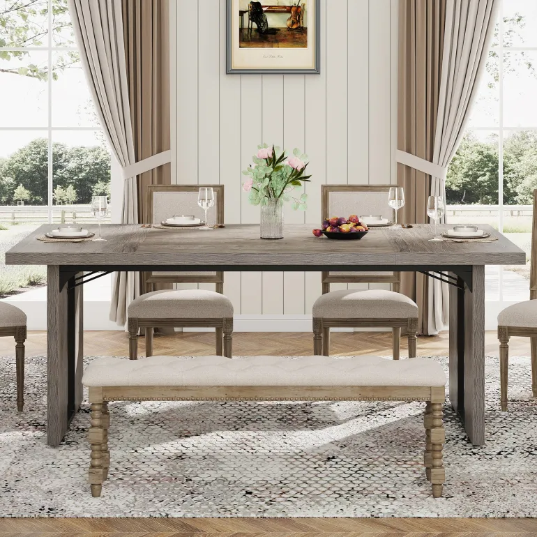 Shop Tribesigns Rectangular Dining Table, 71" Farmhouse Breakfast Table for 6 to 8 People