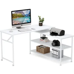 Fashion Tribesigns Rotating Desk, Modern L-Shaped Desk with Storage Shelves