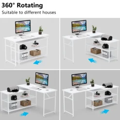 Fashion Tribesigns Rotating Desk, Modern L-Shaped Desk with Storage Shelves