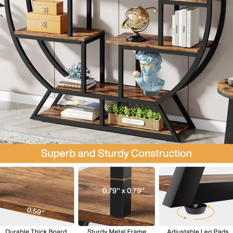 Cheap Tribesigns Round Bookshelf, 63 Inch Etagere Bookcase with Staggered Shelves