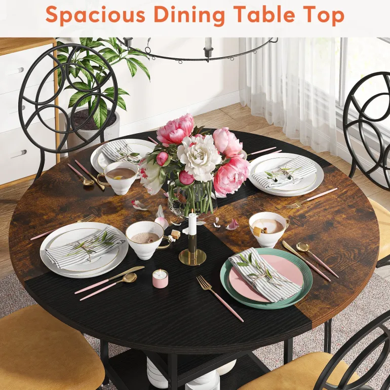 Best Tribesigns Round Dining Table, 47" Kitchen Dinner Table with Storage Shelf