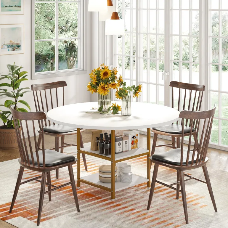 Best Tribesigns Round Dining Table, 47" Kitchen Dinner Table with Storage Shelf