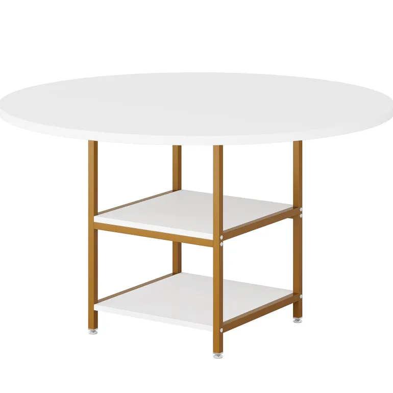 Best Tribesigns Round Dining Table, 47" Kitchen Dinner Table with Storage Shelf