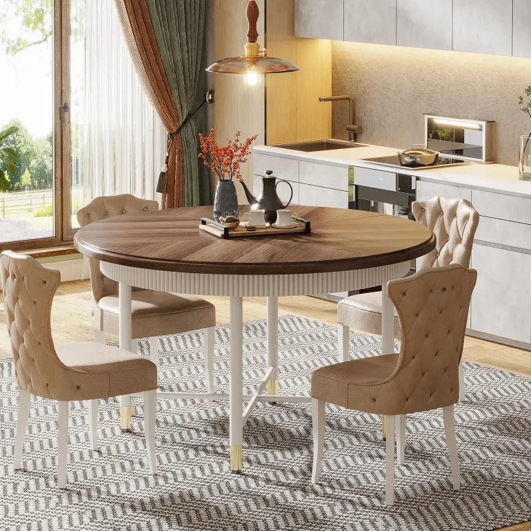 Hot Tribesigns Round Dining Table, 47" Kitchen Table with Solid Metal Frame for 4 - 6 Person