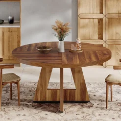 Outlet Tribesigns Round Dining Table for 4, 47" Wood Kitchen Table Farmhouse Dinner Table