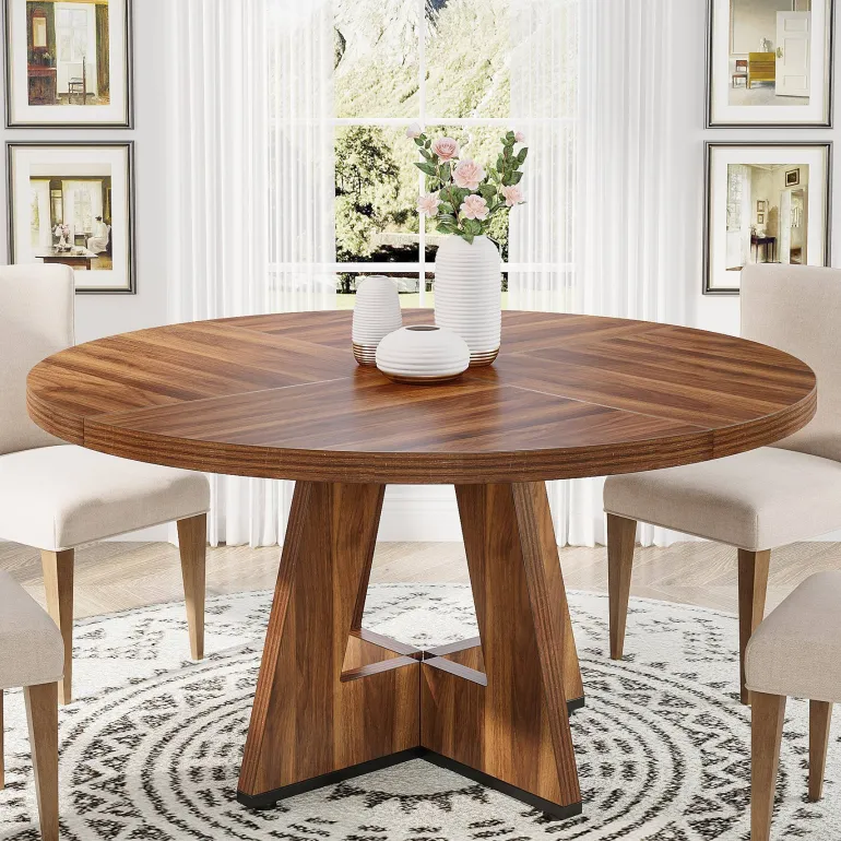 Outlet Tribesigns Round Dining Table for 4, 47" Wood Kitchen Table Farmhouse Dinner Table