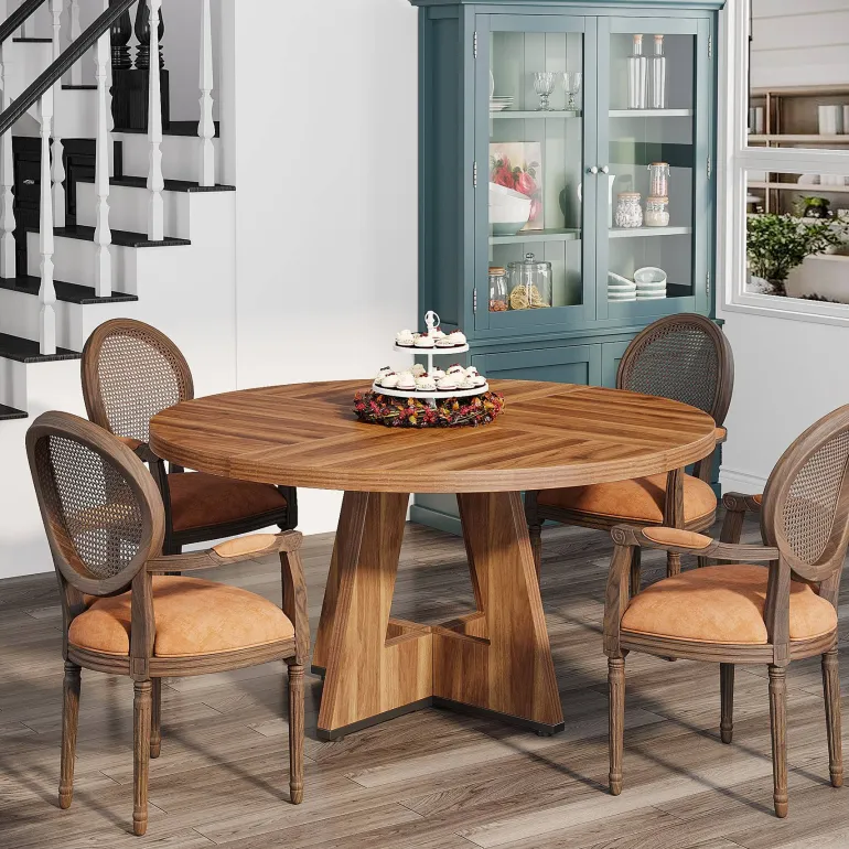 Outlet Tribesigns Round Dining Table for 4, 47" Wood Kitchen Table Farmhouse Dinner Table