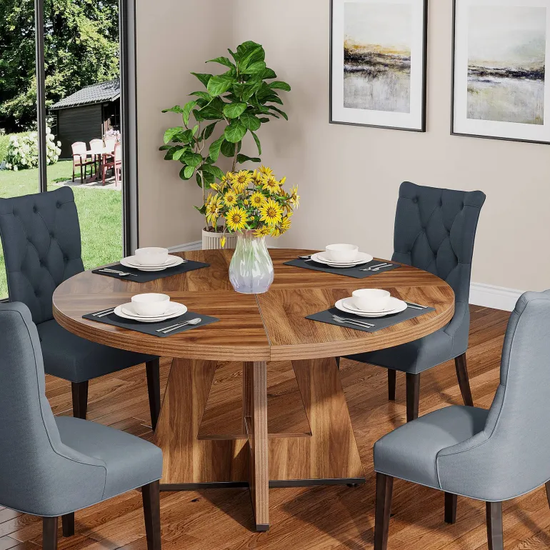 Outlet Tribesigns Round Dining Table for 4, 47" Wood Kitchen Table Farmhouse Dinner Table