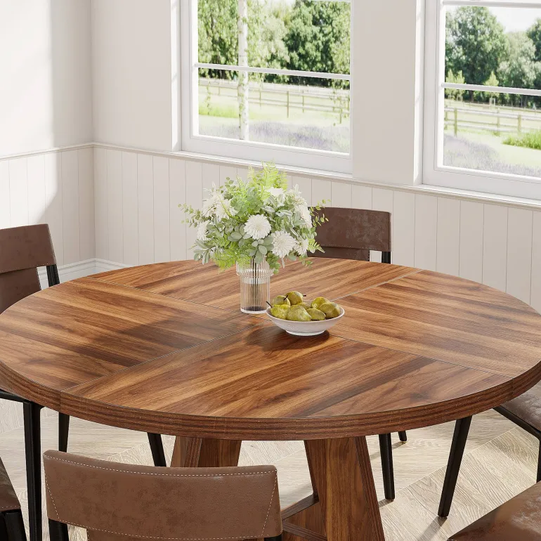 Outlet Tribesigns Round Dining Table for 4, 47" Wood Kitchen Table Farmhouse Dinner Table