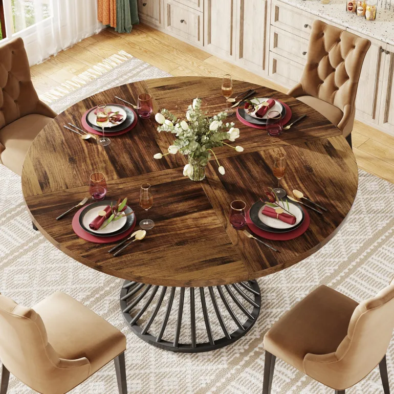 Cheap Tribesigns Round Dining Table for 4-6, 47" Farmhouse Circle Kitchen Table