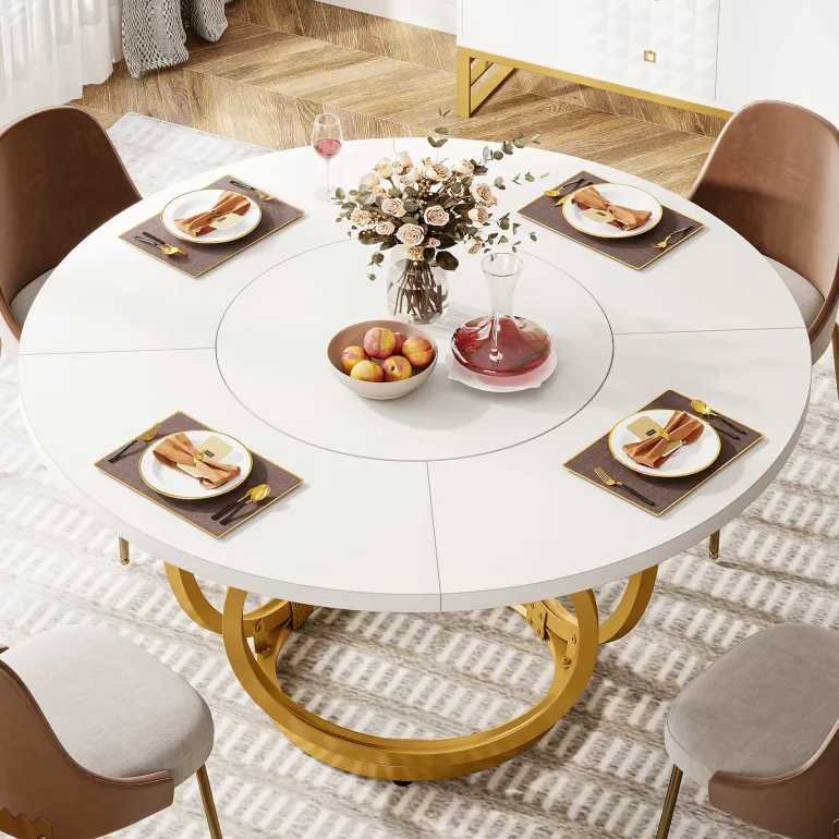 Best Sale Tribesigns Round Dining Table for 4, Modern 47" Kitchen Table with Metal Base