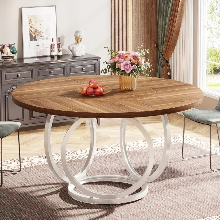 Best Sale Tribesigns Round Dining Table for 4, Modern 47" Kitchen Table with Metal Base