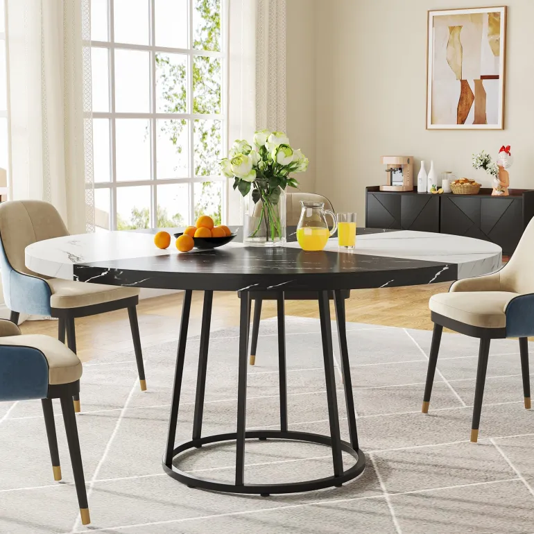 Sale Tribesigns Round Dining Table for 4 People, 47" Kitchen Table with Circle Metal Base