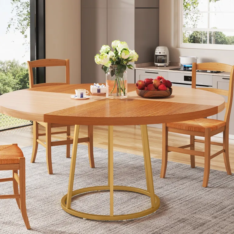Sale Tribesigns Round Dining Table for 4 People, 47" Kitchen Table with Circle Metal Base