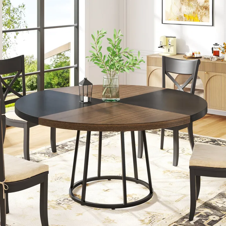 Sale Tribesigns Round Dining Table for 4 People, 47" Kitchen Table with Circle Metal Base