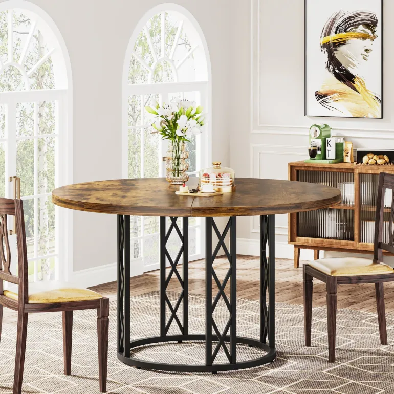 Shop Tribesigns Round Dining Table for 4 People, 47" Kitchen Table with Metal Base