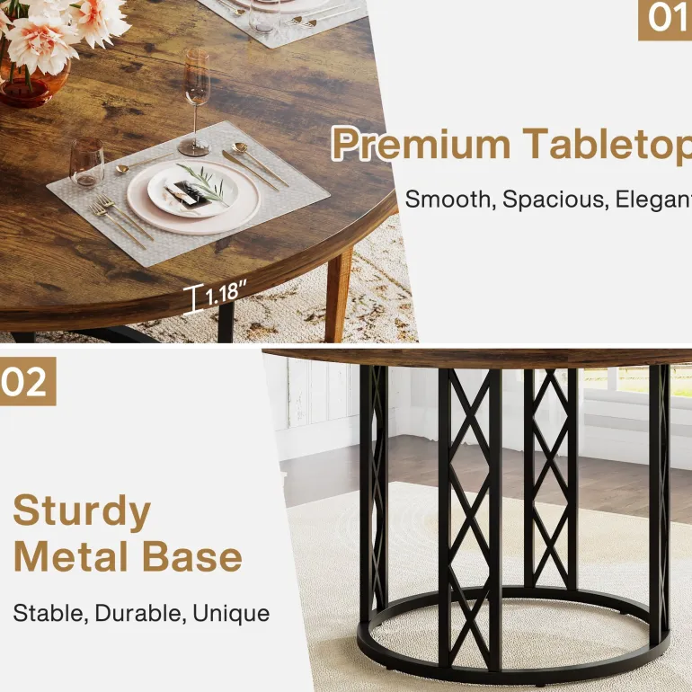 Shop Tribesigns Round Dining Table for 4 People, 47" Kitchen Table with Metal Base
