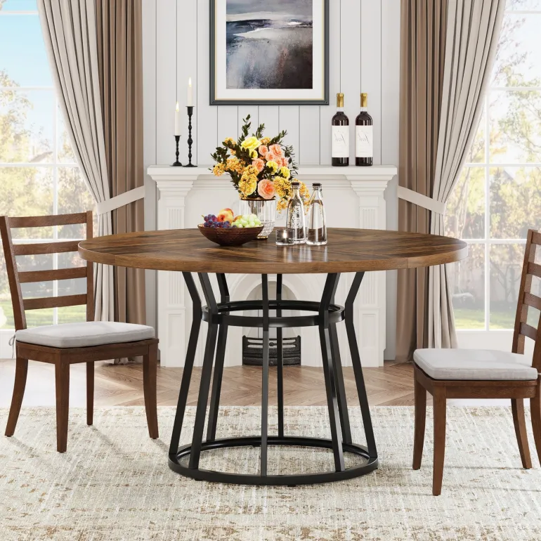 Sale Tribesigns Round Dining Table for 4 People, 47.2" Kitchen Dinner Table with Metal Base