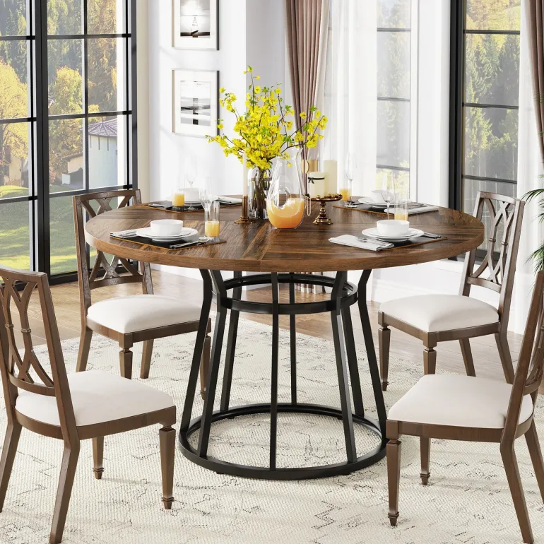 Sale Tribesigns Round Dining Table for 4 People, 47.2" Kitchen Dinner Table with Metal Base