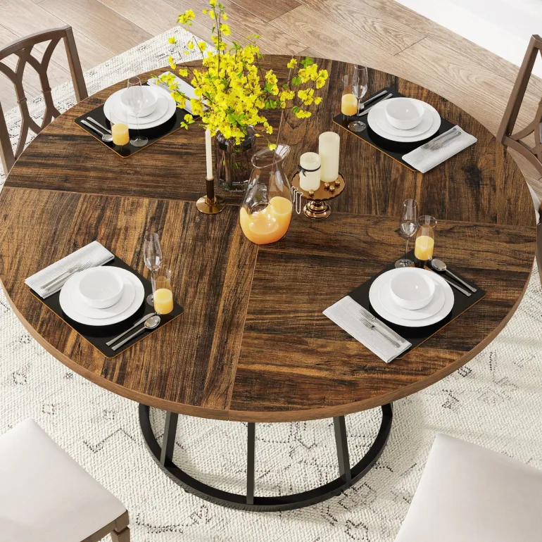 Sale Tribesigns Round Dining Table for 4 People, 47.2" Kitchen Dinner Table with Metal Base