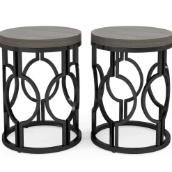 Outlet Tribesigns Round End Table, Industrial Side Table with Metal Hollow Frame