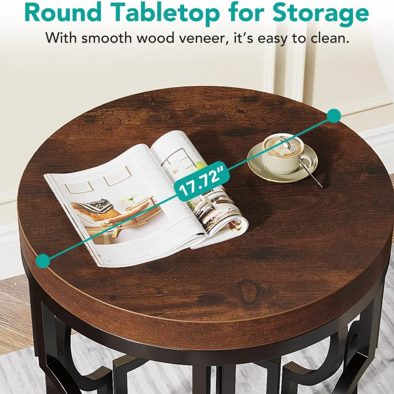 Outlet Tribesigns Round End Table, Industrial Side Table with Metal Hollow Frame