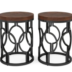 Outlet Tribesigns Round End Table, Industrial Side Table with Metal Hollow Frame