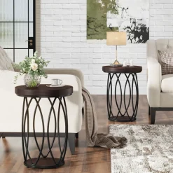 Sale Tribesigns Round End Table, Industrial Accent Side Table with Storage Shelf