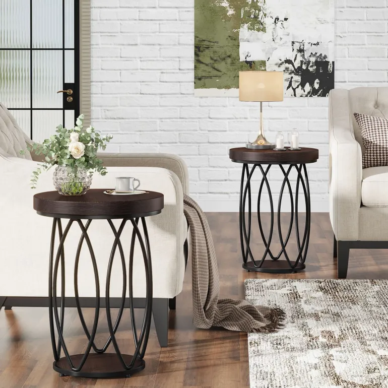 Sale Tribesigns Round End Table, Industrial Accent Side Table with Storage Shelf