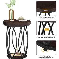 Sale Tribesigns Round End Table, Industrial Accent Side Table with Storage Shelf