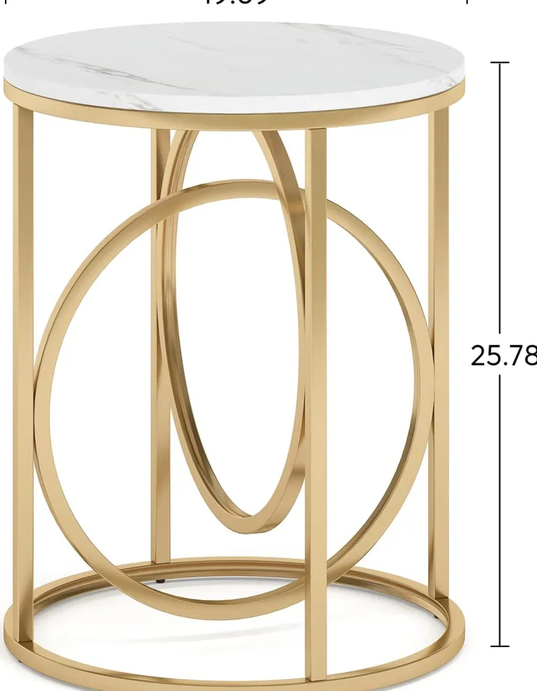 Hot Tribesigns Round End Table, Modern Sofa Side Table with Faux Marble Top