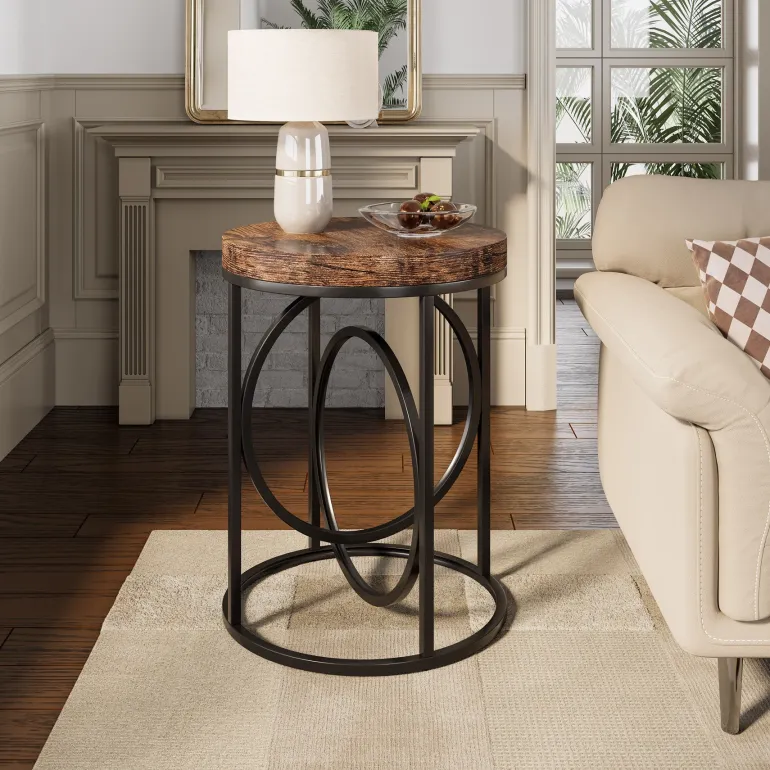 Hot Tribesigns Round End Table, Modern Sofa Side Table with Faux Marble Top