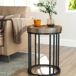 Fashion Tribesigns Round End Table, Small Accent Side Table with Metal Frame