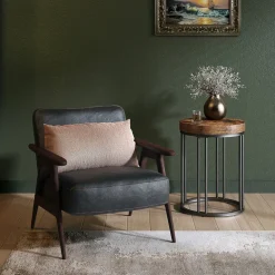 Fashion Tribesigns Round End Table, Small Accent Side Table with Metal Frame