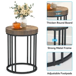Fashion Tribesigns Round End Table, Small Accent Side Table with Metal Frame