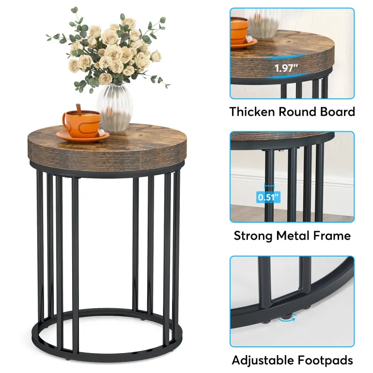 Fashion Tribesigns Round End Table, Small Accent Side Table with Metal Frame
