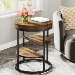 Cheap Tribesigns Round End Table, Small Side Table Nightstand with 3 - Tier Shelves