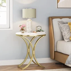 Clearance Tribesigns Round End Table Sofa Side Table Small Coffee Table with Metal Frame