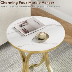 Clearance Tribesigns Round End Table Sofa Side Table Small Coffee Table with Metal Frame