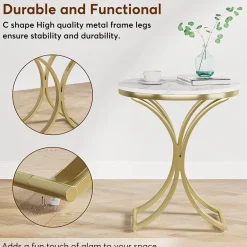 Clearance Tribesigns Round End Table Sofa Side Table Small Coffee Table with Metal Frame